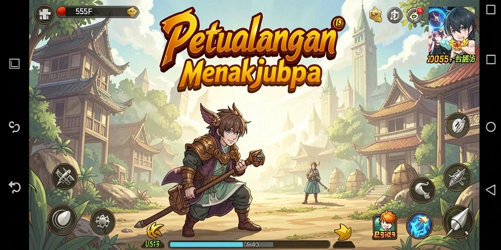 Tampilan permainan utama 555F yang menampilkan karakter Anime.