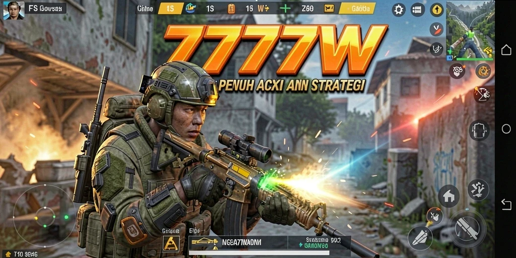 Tampilan gameplay menarik dari 7777W dengan aksi FPS yang intens.