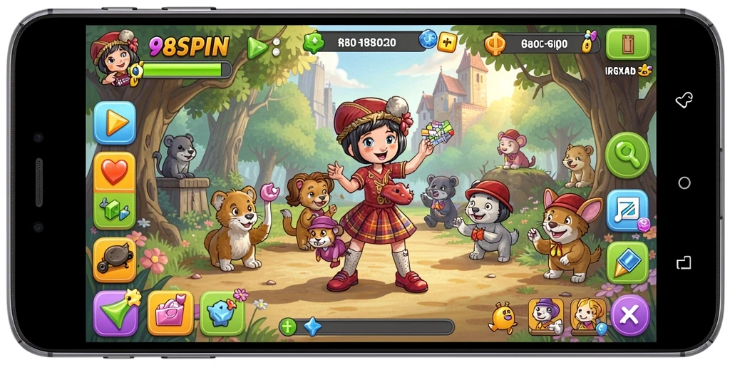Gameplay seru 98SPIN dengan tantangan puzzle.