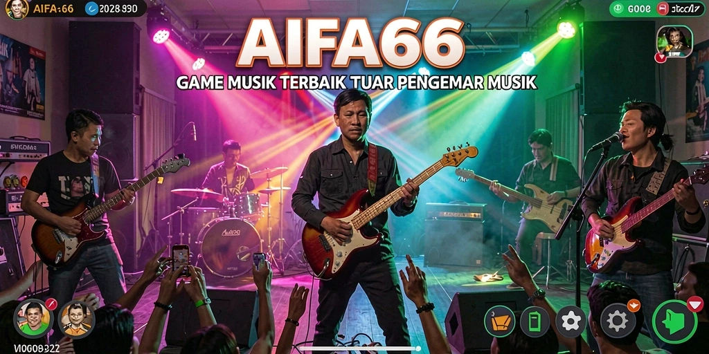 Screenshot gameplay AIFA66 menampilkan antarmuka penuh warna dengan lagu-lagu menarik.