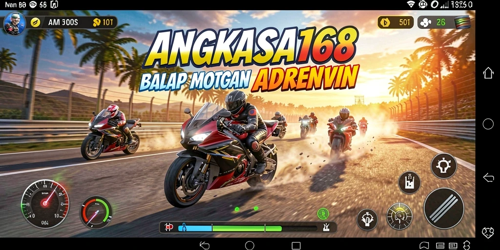 Screenshot utama ANGKASA168 menampilkan action balap motor yang mendebarkan.