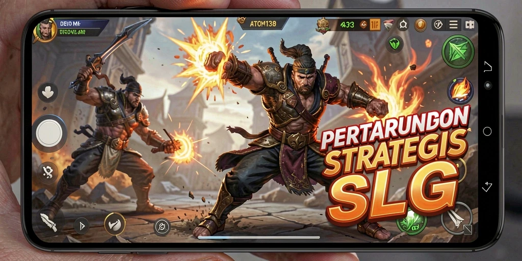 Screenshot ATOM138 yang menampilkan aksi pertempuran strategi yang seru.