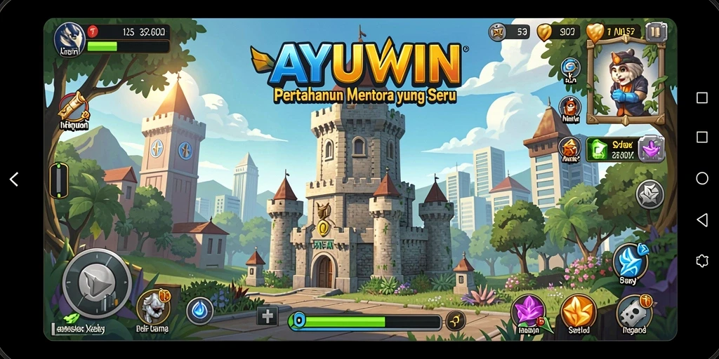 Tangkapan layar gameplay AYUWIN yang menunjukkan aksi Tower Defense yang intens.