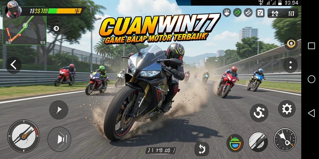 Screenshot CUANWIN77 menampilkan aksi balap motor yang seru dan cepat.