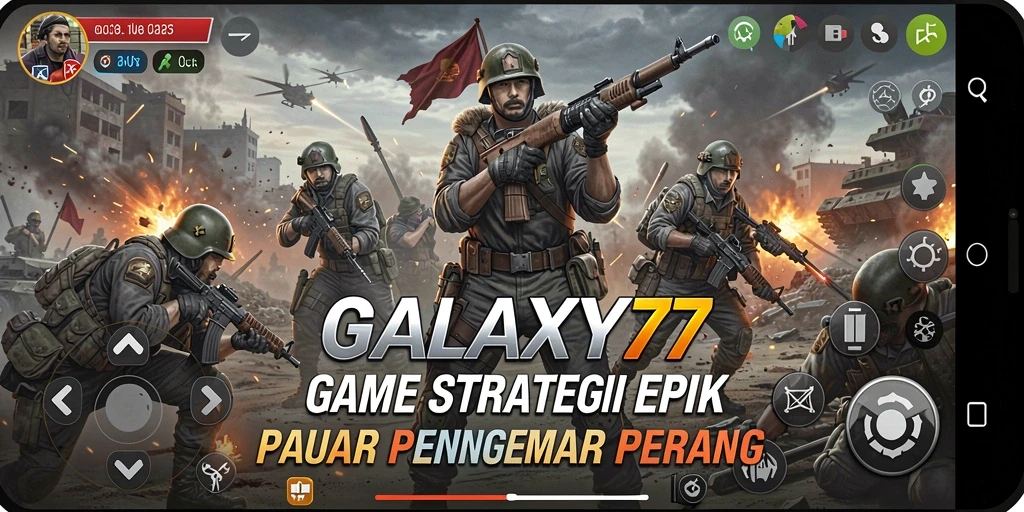Tampilan dinamis gameplay GALAXY77 dengan strategi perang yang mendebarkan.