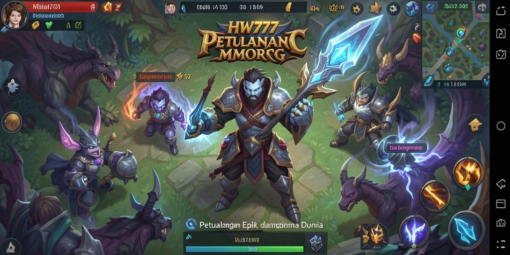 Screenshot HW777 menampilkan aksi seru dalam pertempuran multiplayer MMORPG.