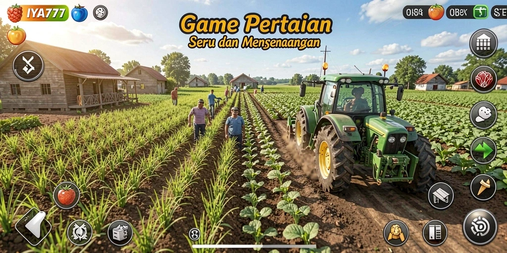 Screenshot gameplay IYA777 menampilkan suasana ladang dan hewan ternak.