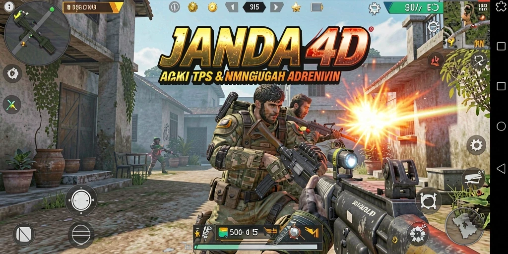 Screenshot gameplay JANDA4D menampilkan aksi tembak-menembak yang mendebarkan.