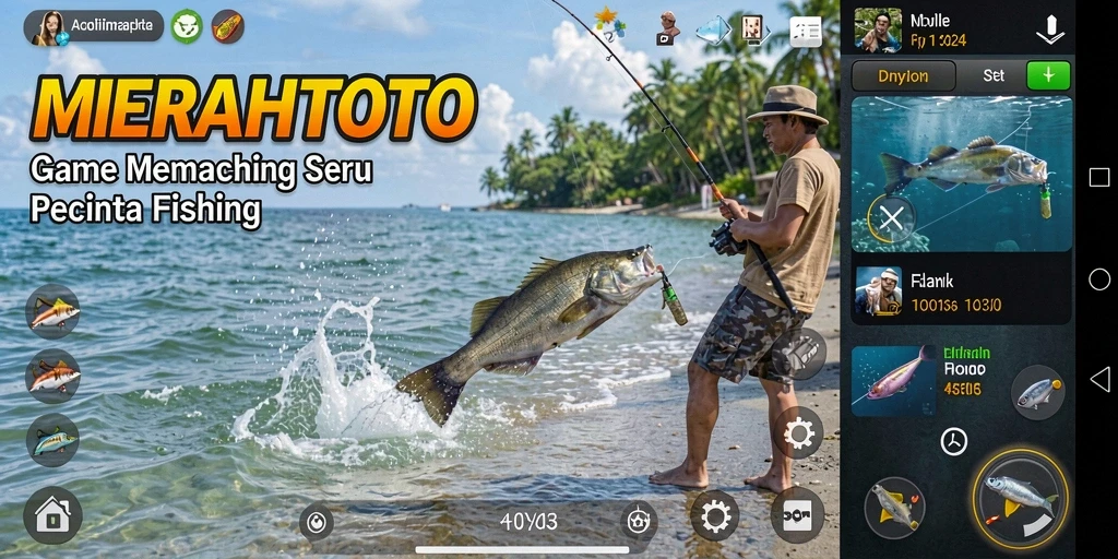 Tampilan gameplay <strong>MERAHTOTO</strong> yang menampilkan aksi memancing yang mendebarkan.