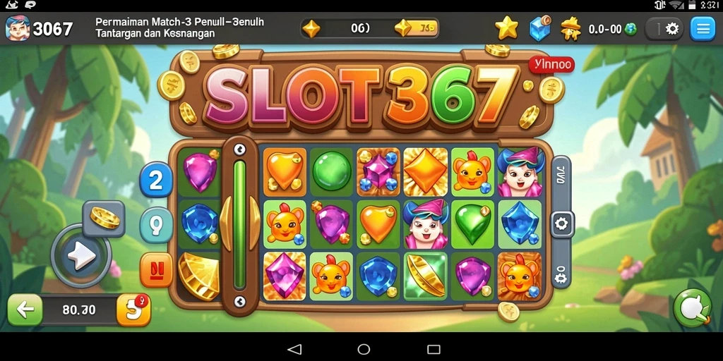 Tampilan gameplay SLOT367 yang menarik dan penuh warna pada level Match-3.