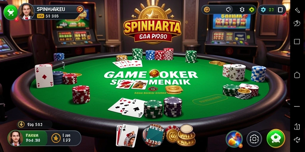 Tampilan gameplay SPINHARTA yang menegangkan dan menarik saat bermain Poker.